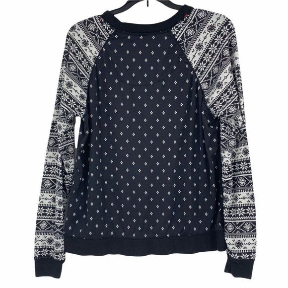 Womans Sleep Top 9975 Secret Treatures Sz S 4-6 Nordic Snowflake Raglan Black - Picture 3 of 5